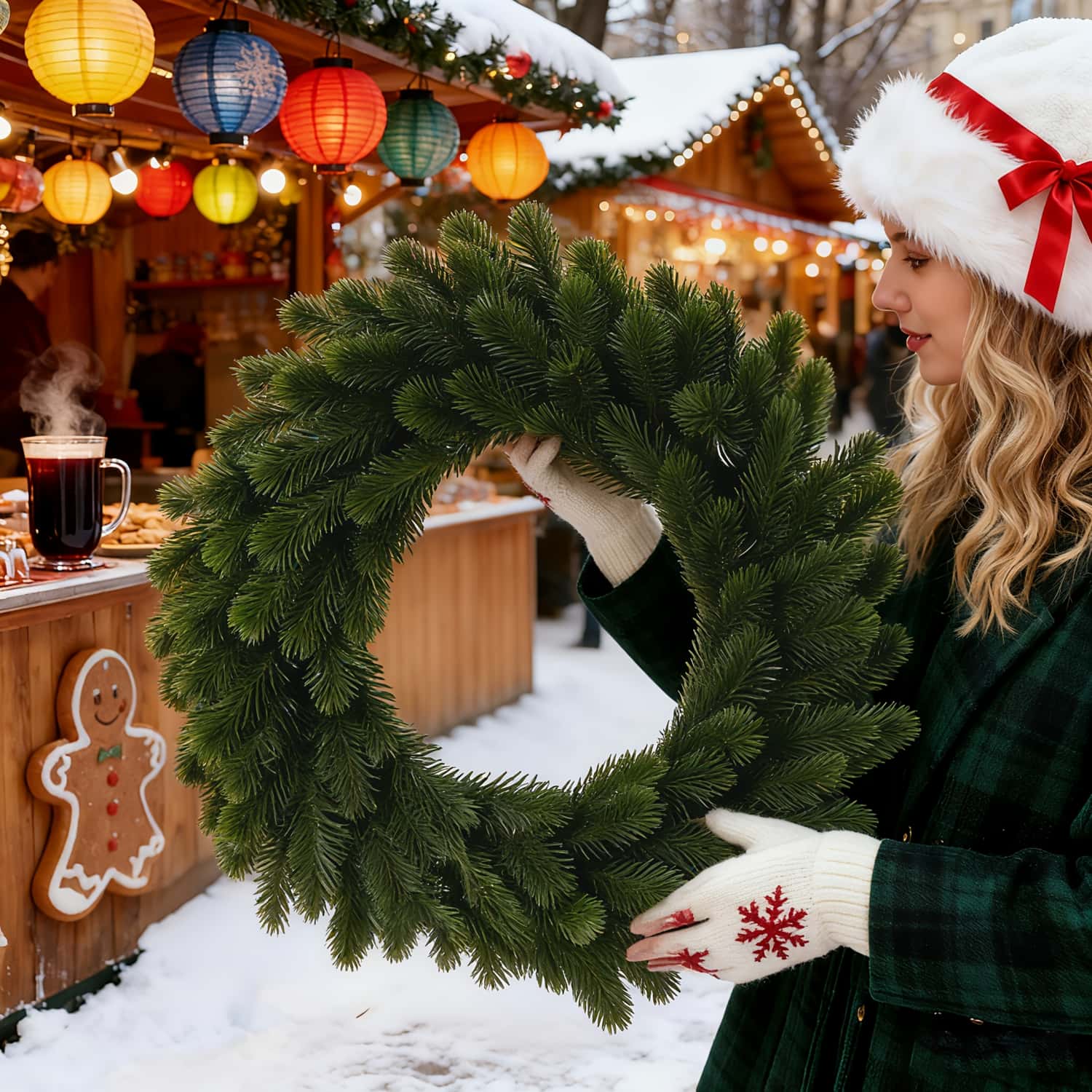 Christmas Wreath Fake - 1pc Artificial Christmas Wreath, Durable Plastic