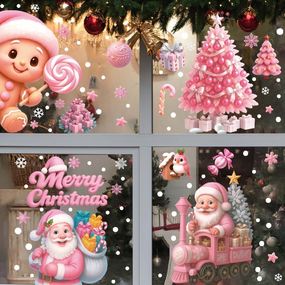 Snowflake Window Decal - Removable PVC Window Stickers Snowflake Santa