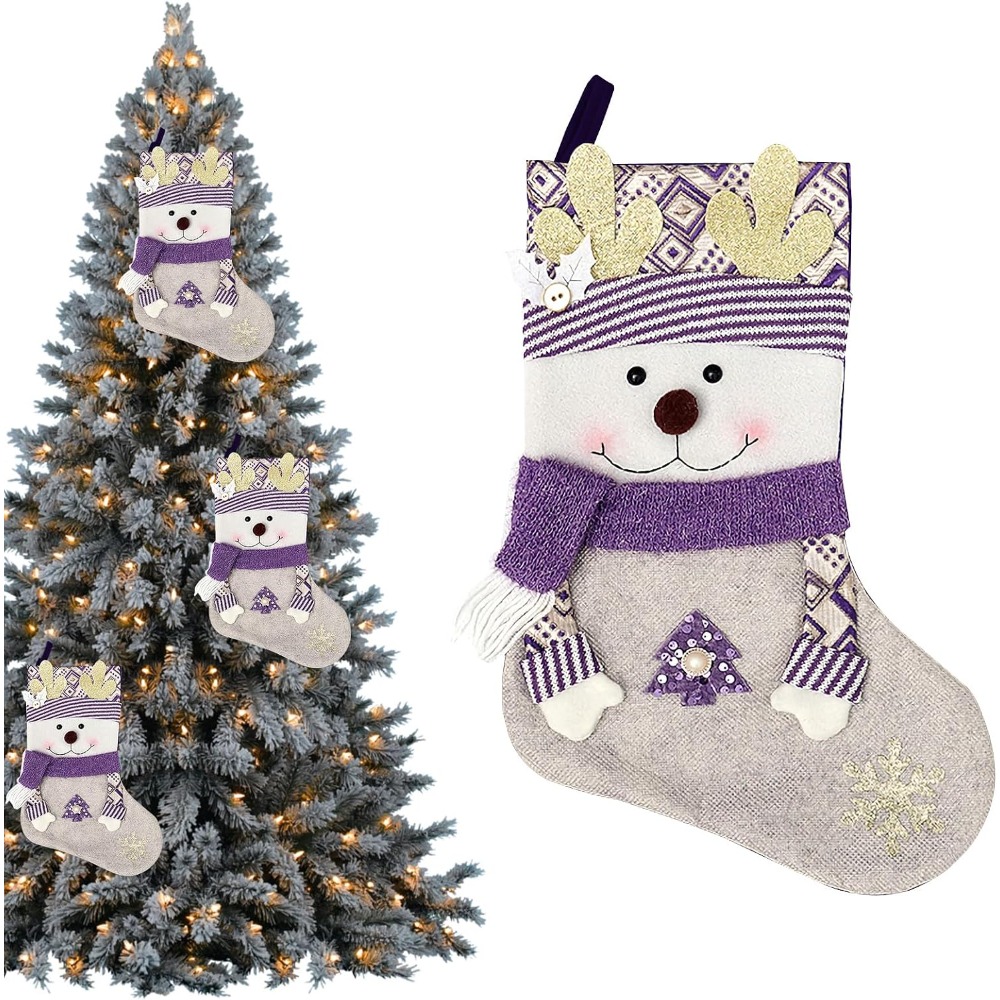 Christmas Stocking Hanging - 1-4 Pcs Purple Deer Felt Christmas