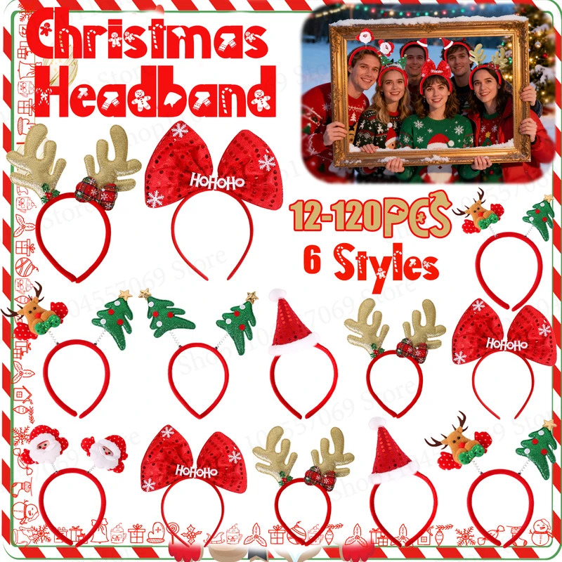 Reindeer Antlers Headband - 12-120Pcs Christmas Headband Christmas Party Decorations