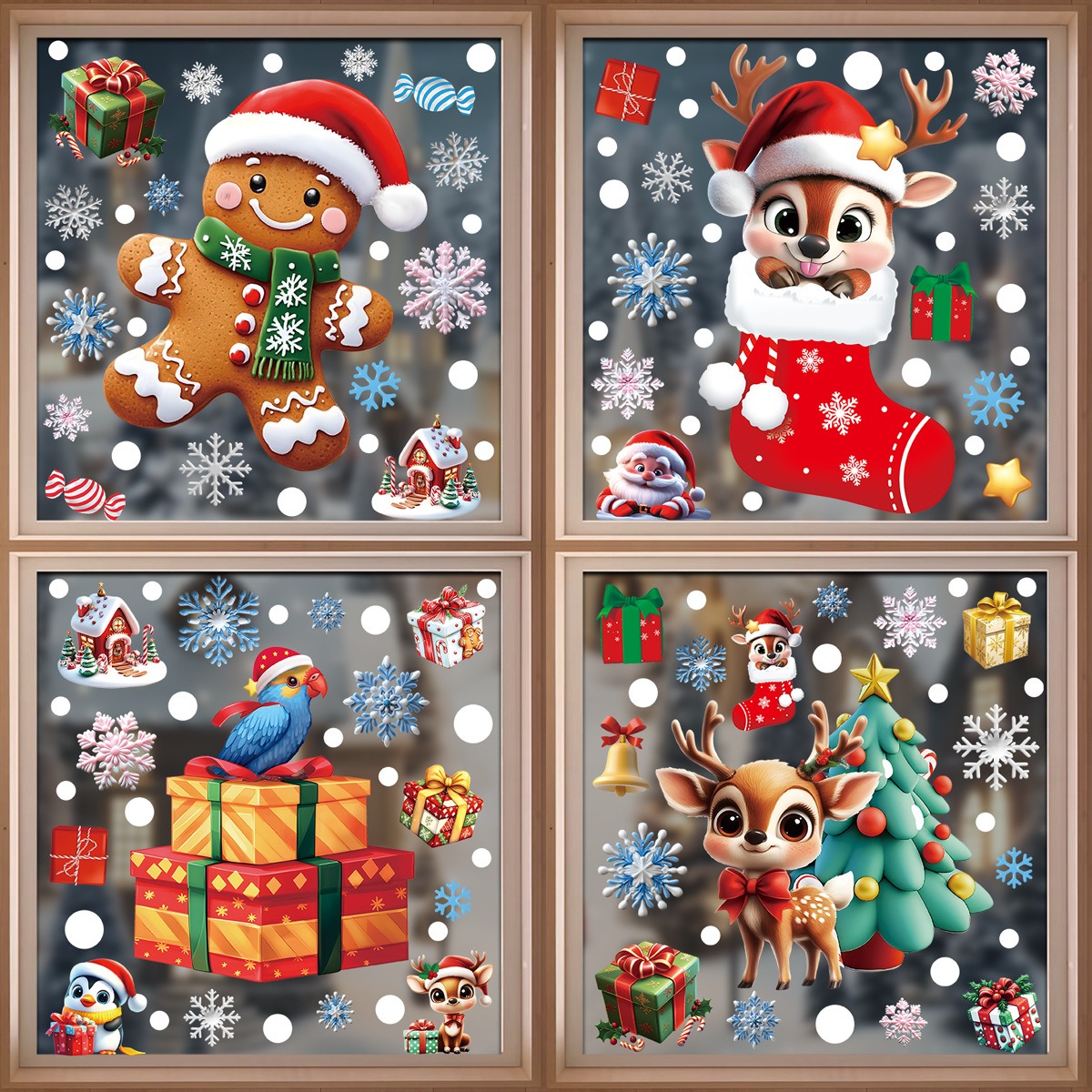 Snowflake Window Decal - Christmas Window Stickers Gingerbread Man Santa