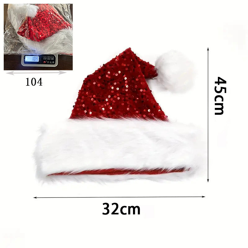 Santa Hat Plush - Sequin Christmas Hat Plush Solid Color