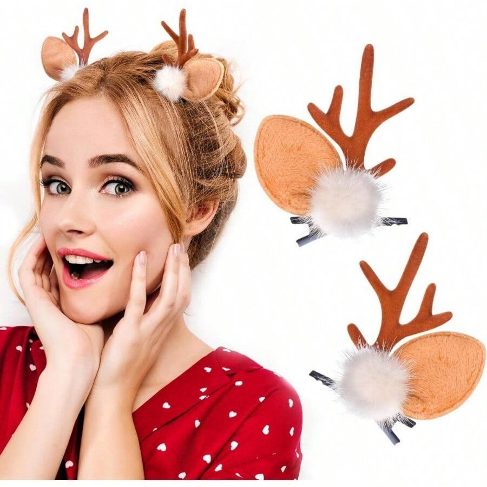 Reindeer Antlers Headband - 2pcs Christmas Reindeer Antlers Hair Clips