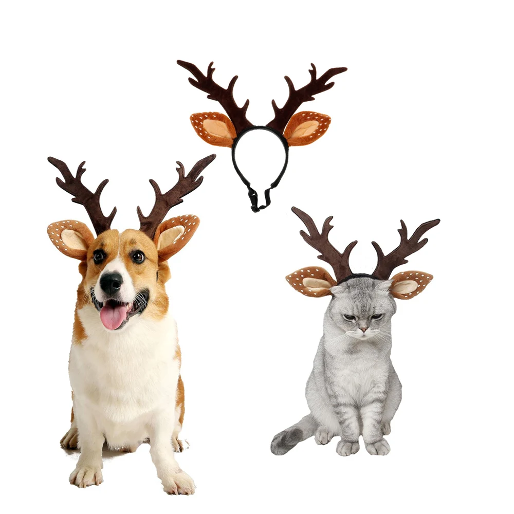 Reindeer Antlers Headband - Dogs Headbands Deer Costume Hat Merry