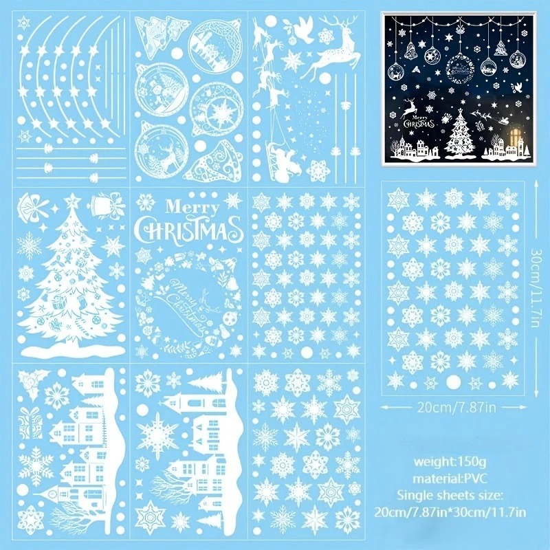 9 Sheets 243pcs Reusable Stati - огляд і ціна Snowflake Window Decal