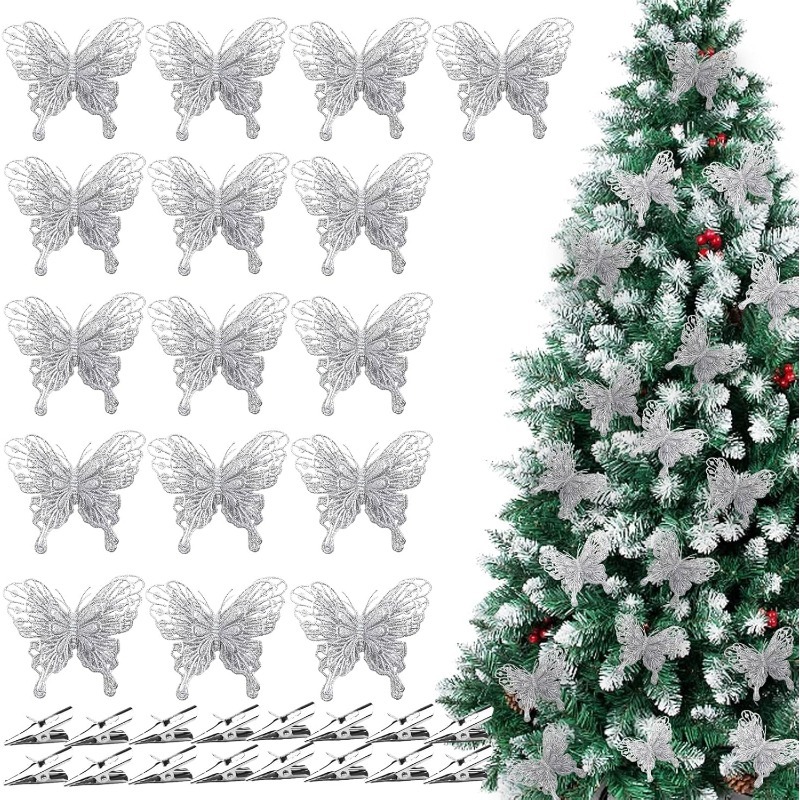 Silver Glitter Hollow Butterfl - огляд і ціна Christmas Wreath Fake