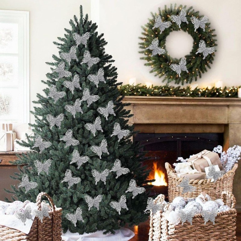 Silver Glitter Hollow Butterfl - огляд і ціна Christmas Wreath Fake